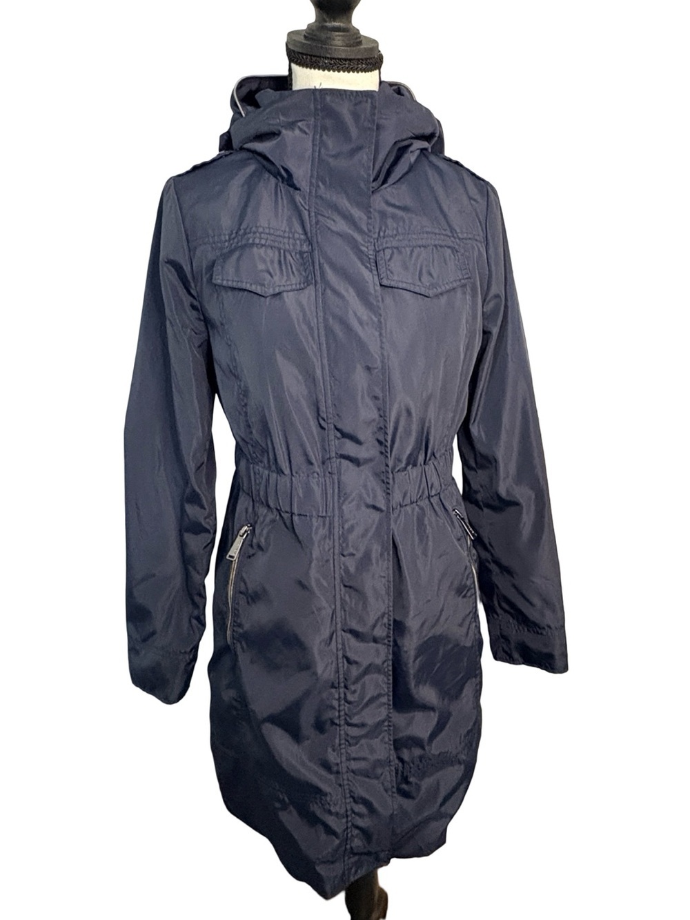 BCBGeneration Navy Faux Fur Lined Hooded Anorak Parka Jacket XS